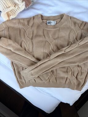 Beach Riot Tan Cable Knit Crewneck Sweater